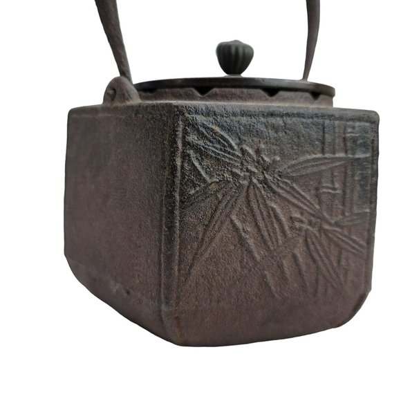 Japanese Cast Iron Teapot Copper Signed Hexagonal Antique Tetsubin CT407 - Picture 5 of 13
